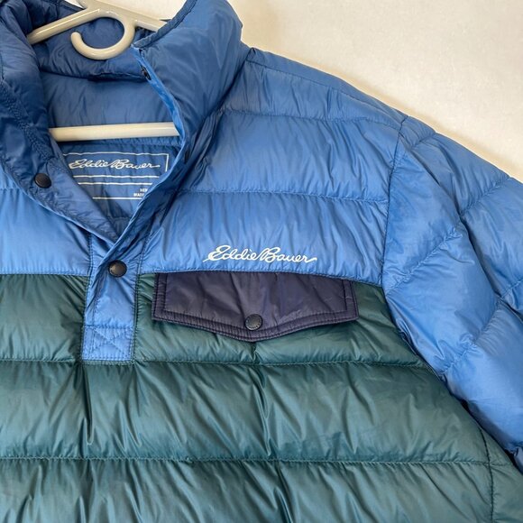 Eddie Bauer Mens Stratuslite Down Snap Mock Neck Coat Jacket Size L EB650 Blue - Picture 6 of 11